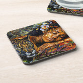 "Arumáya" Jaguars Bloom - Frauen in Amazonien Getränkeuntersetzer (Linke Seite)