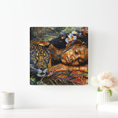 "Arumáya" Jaguars Bloom - Frauen in Amazonien Quadratische Wanduhr (Zuhause)