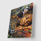 "Arumáya" Jaguars Bloom - Frauen in Amazonien Quadratische Wanduhr (Winkel)