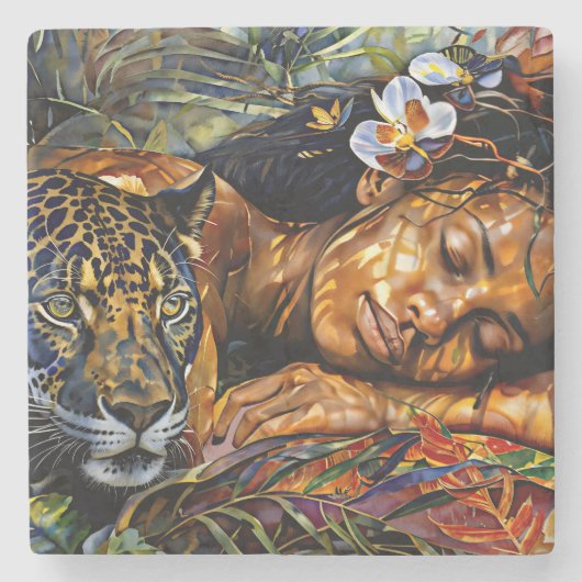 "Arumáya" Jaguars Bloom - Frauen in Amazonien Steinuntersetzer (Vorderseite)