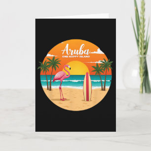 Aru's One Happy Island Flamingo Surfen Tropisches Karte