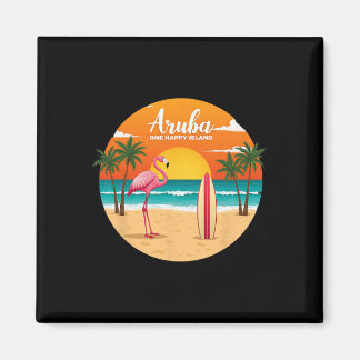 Aru's One Happy Island Flamingo Surfen Tropisches  Magnet