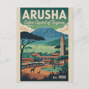 Arusha Tansania Retro-Reiseposter-Kunst Feiertagspostkarte