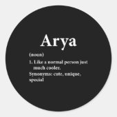 Arya Name Definition Runder Aufkleber (Vorderseite)