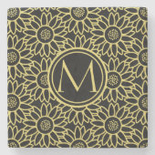 Arylide gelbes Sonnenblume-Muster mit Monogramm Steinuntersetzer (Vorderseite)
