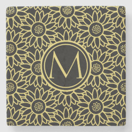 Arylide gelbes Sonnenblume-Muster mit Monogramm Steinuntersetzer