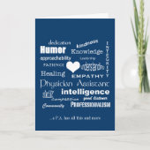 Arzt-Assistenten-Attribute/weißer Text auf Blau Dankeskarte (Vorderseite)