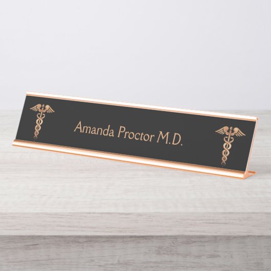 Arzt-oder Krankenschwester-Rosen-Gold Schreibtischnamensplakette (Vorderseite )