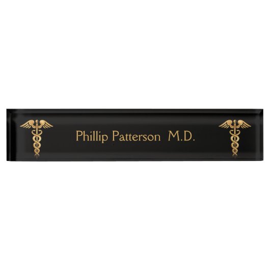 Arzt oder Krankenschwester-Schwarzes und Gold Namensplakette (Vorderseite)