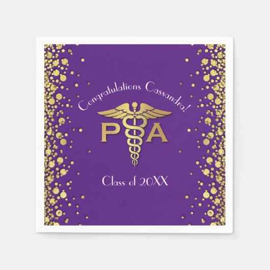 Arztassistent PA Abschluss Lila Gold Serviette (Vorderseite)