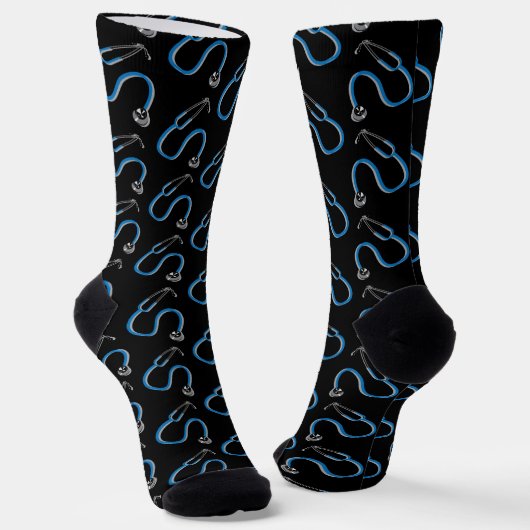 Ärzte Stethoscope Gemustert Black Blue Clinic Socken (Gewinkelt)