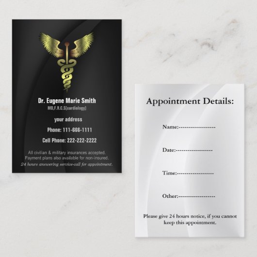 Ärzte Visitenkarte mit Terminvereinbarung Terminkarte (Vorne/Hinten)