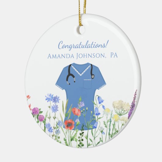 Ärzteassistent PA Blue Scrubs Keramik Ornament (Links)