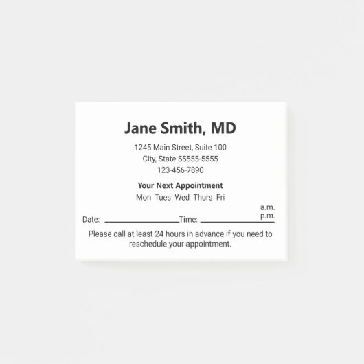 Ärztebüro Schwarz-weiß Ihren nächsten Termin Post-it Klebezettel (Vorderseite)