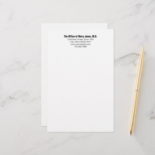 Ärztebüro Schwarz-Weiß Telefon und Anschrift Briefpapier (Vorderseite/Rückseite Beispiel)