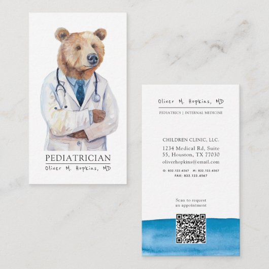 Ärztin für Wasserfarben Bear Medical Visitenkarte (Vorne/Hinten)