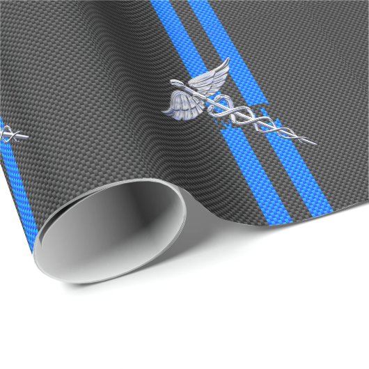 Ärztin MD Caduceus auf Carbon Fiber Style Geschenkpapier (Rolleneckpunkt)