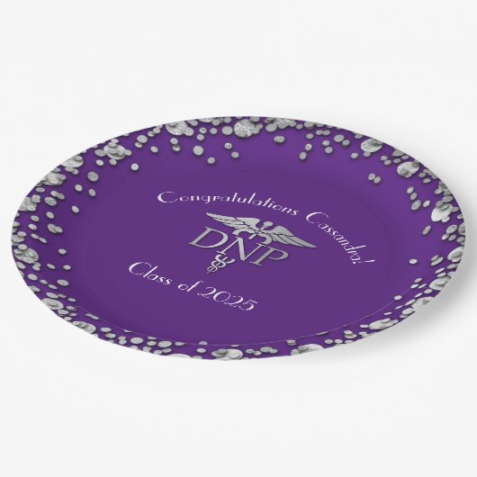 Ärztin Pflege Praxis Abschluss Lila Silber Pappteller (Schrägansicht)