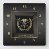 Ärztin - Schwarz und Gold Quadratische Wanduhr (Vorderseite)