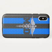 Ärztliche Ärztin MD Caduceus an blauen Streifen Case-Mate iPhone Hülle (Rückseite (Horizontal))