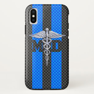 Ärztliche Ärztin MD Caduceus an blauen Streifen Case-Mate iPhone Hülle