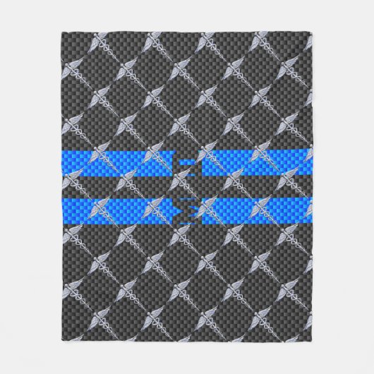 Ärztliche Ärztin MD Caduceus an blauen Streifen Fleecedecke (Vorderseite)