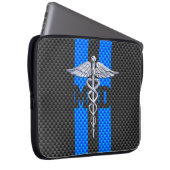 Ärztliche Ärztin MD Caduceus an blauen Streifen Laptopschutzhülle (Vorne Rechts)