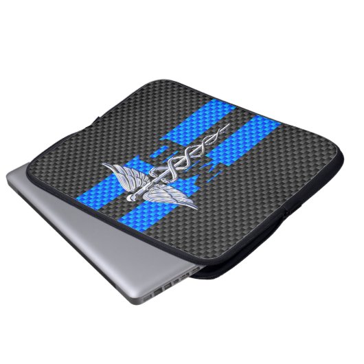 Ärztliche Ärztin MD Caduceus an blauen Streifen Laptopschutzhülle (Vorne Knopf)