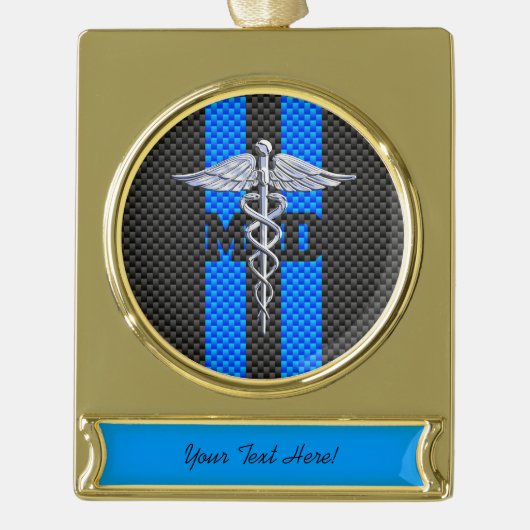 Ärztliche Ärztin MD Caduceus auf Carbon Fibre Deco Banner-Ornament Gold (Vorderseite)
