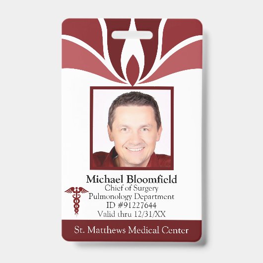 Ärztliche ID des Mitarbeiters des Custom Burgundy  Ausweis (Vorderseite)