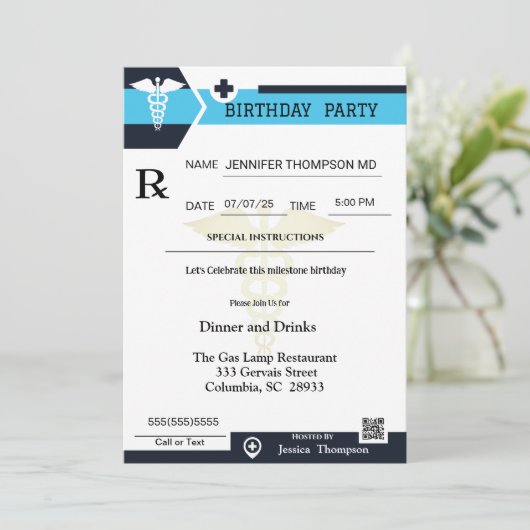 ärztliche Verschreibung Pad Birthday Einladung (Stehend Vorderseite)