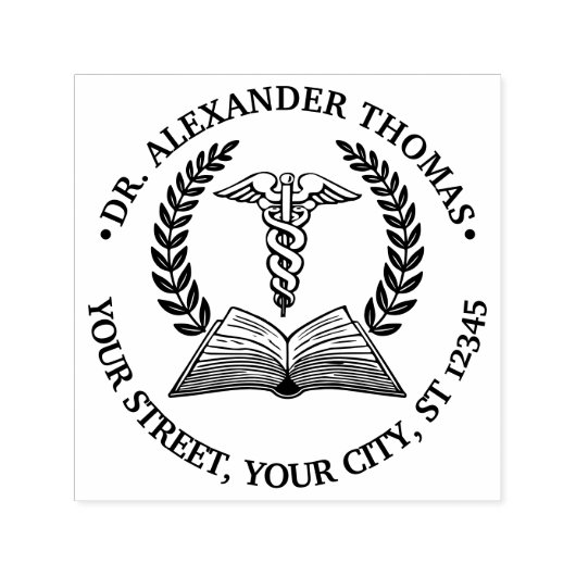 Ärztlicher Arzt Caduceus 2LR Buchname Anschrift Permastempel (Design)