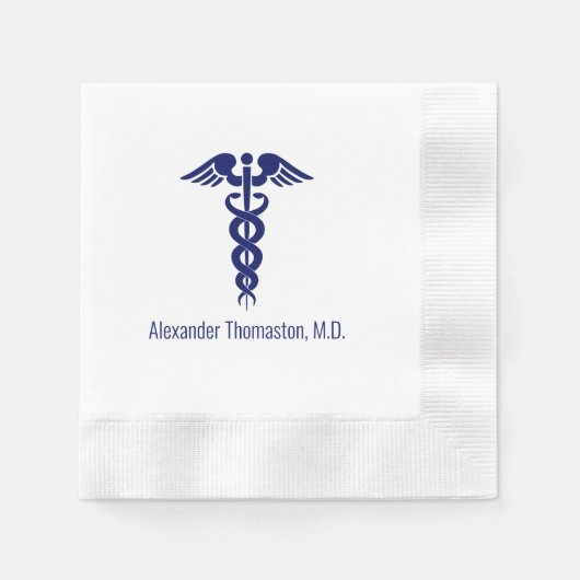 Ärztlicher Arzt Caduceus Beruflicher Name Blau Serviette (Vorderseite)