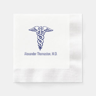 Ärztlicher Arzt Caduceus Beruflicher Name Blau Serviette