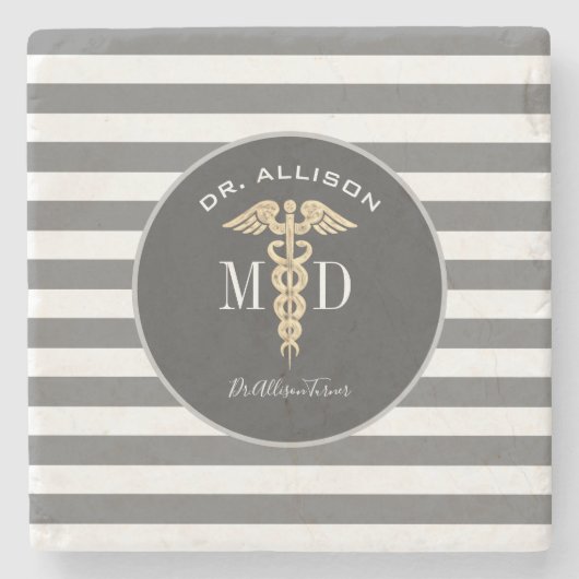 Ärztlicher Arzt Caduceus Gray Personalisiert Steinuntersetzer (Vorderseite)