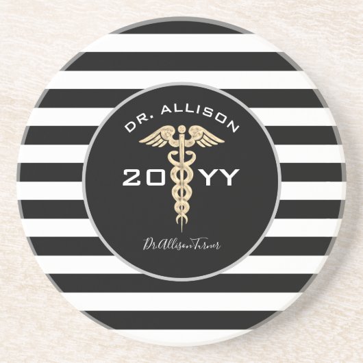 Ärztlicher Arzt Caduceus Schwarz-weiß Personalisie Getränkeuntersetzer (Vorne)
