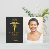 Ärztlicher Arzt MD RN Nurse Abschluss Black Foto Einladung (Stehend Vorderseite)