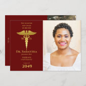 Ärztlicher Arzt MD RN Nurse Abschluss RED Foto Einladung (Vorne/Hinten)