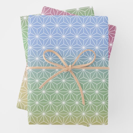 Asanoha Geometric Muster Serenfarbengraden Geschenkpapier Set (Beispiel)