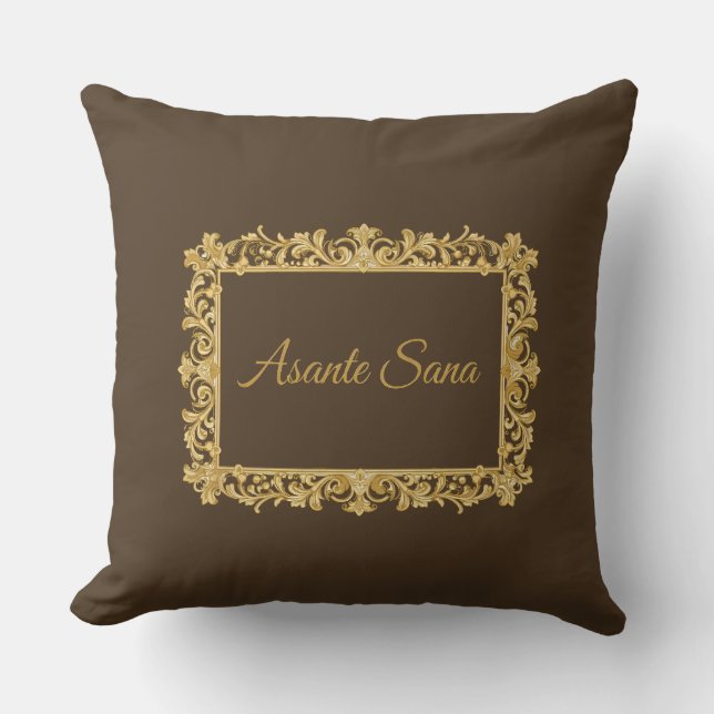 Asante Sana Espresso & Tan Gilded Frame Reversibel Kissen (Vorderseite)