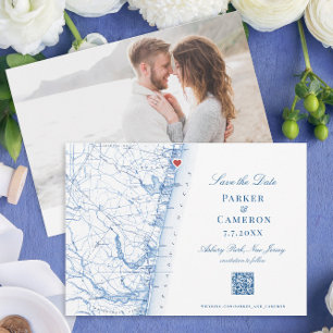 Asbury Park New Jersey Karte Elegante Marine QR