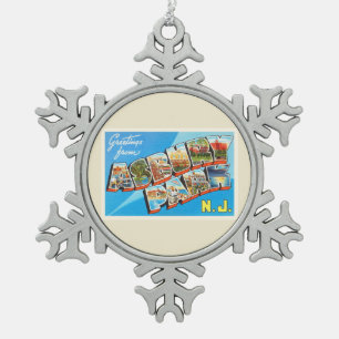 Asbury Park-New-Jersey NJ Vintage Reise-Postkarte Schneeflocken Zinn-Ornament