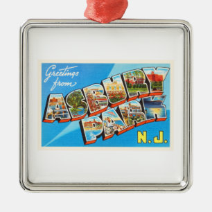 Asbury Park-New-Jersey NJ Vintage Reise-Postkarte Silbernes Ornament