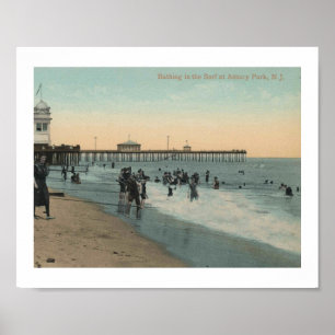 Asbury Park NJ, Baden in der Brandung 1912 Vintage Poster