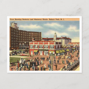 Asbury Park NJ Boardwalk, Hotels 1951 Retro Postkarte