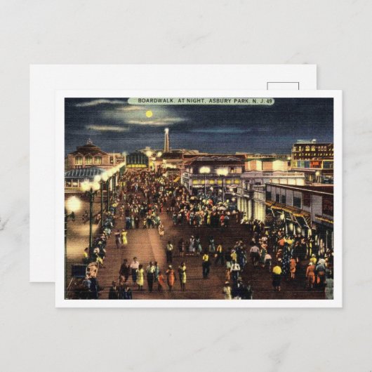 Asbury Park NJ Boardwalk in der Nacht der 40er Jah Postkarte (Vorne/Hinten)