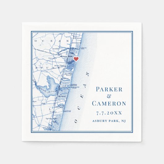 Asbury Park NJ Karte Elegant Navy Blue Wedding Serviette (Vorderseite)