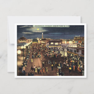 Asbury Park NJ Strandpromenade bei Nacht 1940er Postkarte
