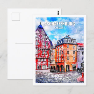 Aschaffenburg Deutschland Reise Aquarell-Skizze Postkarte
