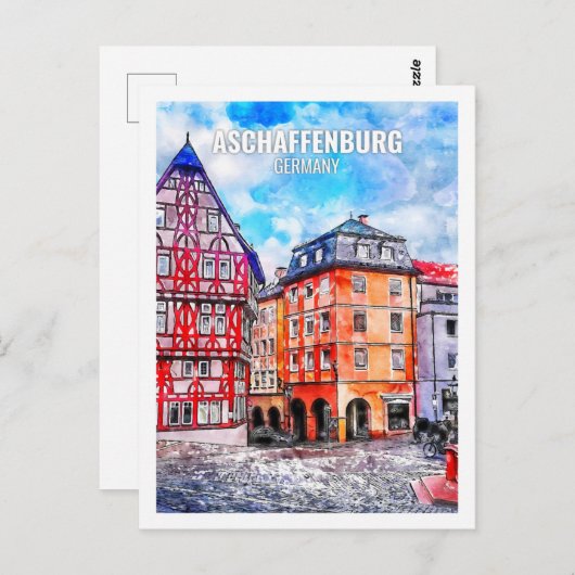 Aschaffenburg Deutschland Wasserfarbskizze Postkarte (Vorne/Hinten)